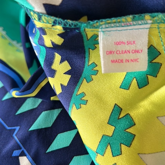 Alice & Trixie Silk Turquoise Blue Yellow Geometric Print Wide Leg Flare Pants S - Picture 8 of 9